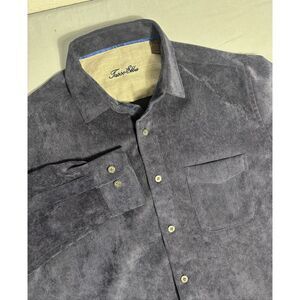 Tasso Elba Corduroy Shirt Mens Medium Navy Blue Long Sleeve Button Up